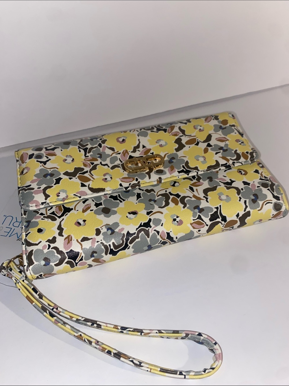 Time and Tru Yellow Multi Floral Wristlet Clutch